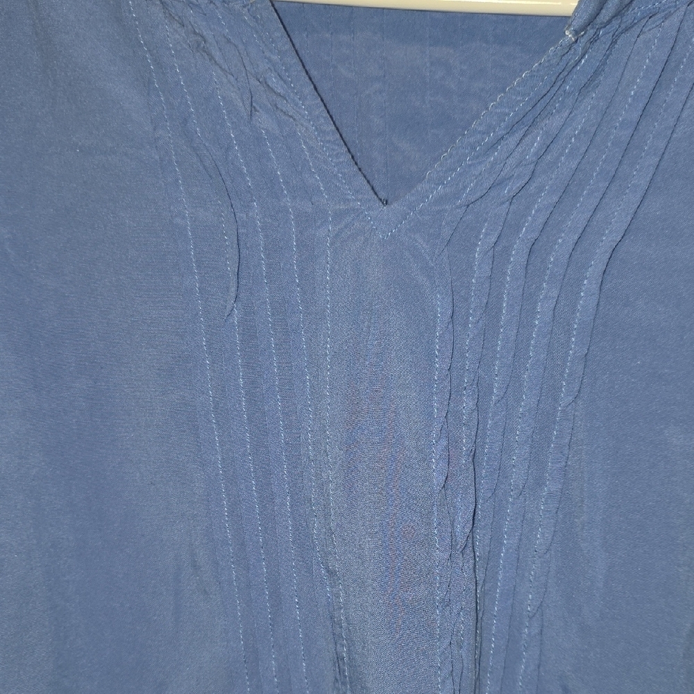 Talbots Cornflower Blue Split Neck Pintuck Blouse - image 8